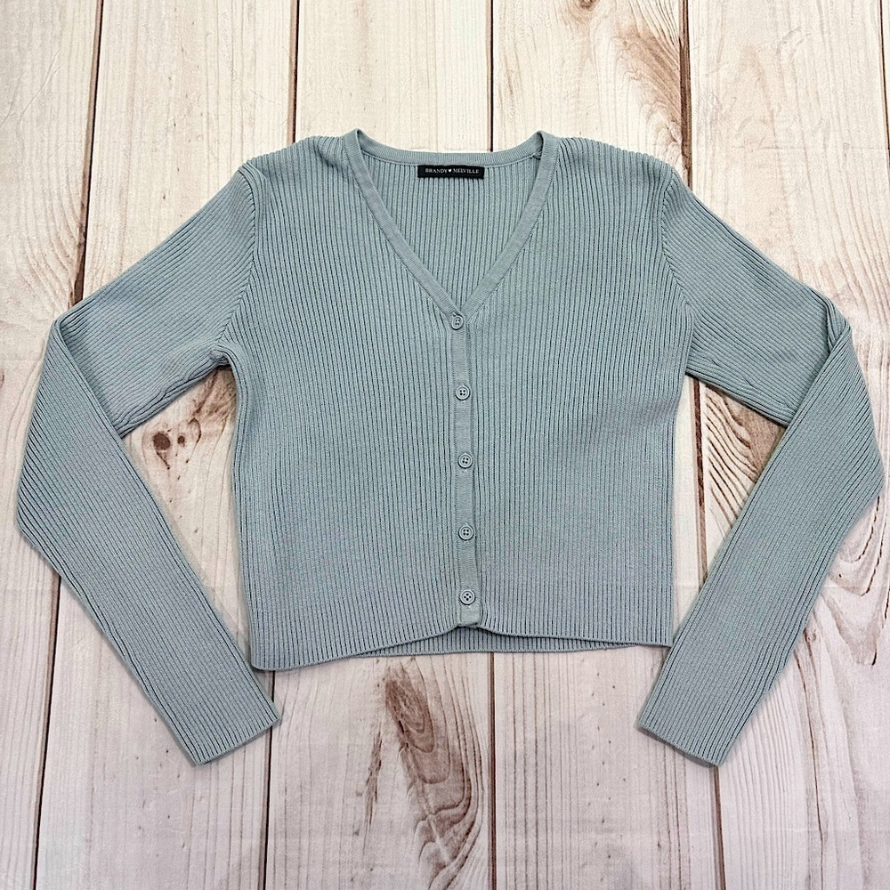 Brandy Melville Pale Blue Sweater Cropped V Neck Button Front Cottagecore Small
